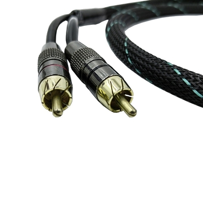 رجل إلى رجل 2 كابل RCA مع نايلون مضفوطة قابلة للتوسع الغطاء 9.5mm قطر خارجي