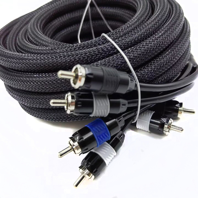 رجل إلى رجل 2 كابل RCA مع نايلون مضفوطة قابلة للتوسع الغطاء 9.5mm قطر خارجي