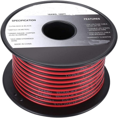 سلك مرن Ext 2pin 2 Color كابل أحمر أسود للشرائط LED السلك الكهربائي