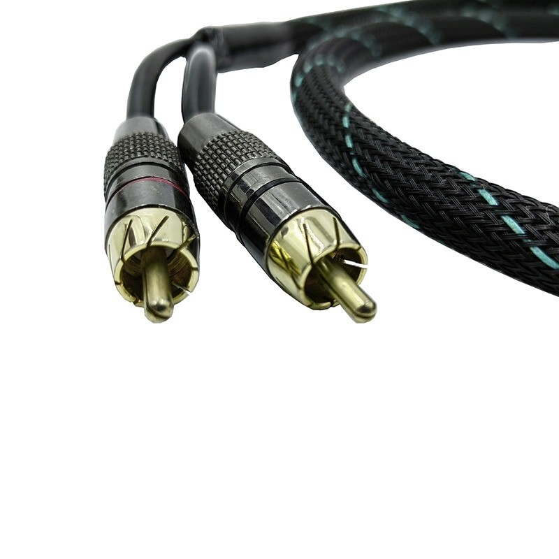 رجل إلى رجل 2 كابل RCA مع نايلون مضفوطة قابلة للتوسع الغطاء 9.5mm قطر خارجي