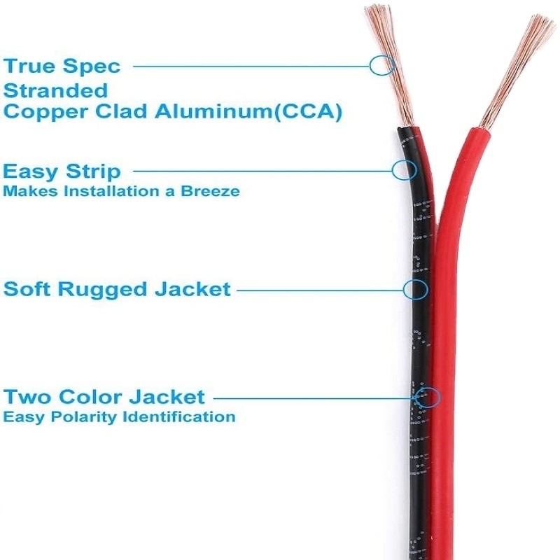 سلك مرن Ext 2pin 2 Color كابل أحمر أسود للشرائط LED السلك الكهربائي